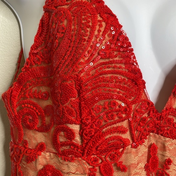 Free People Night Shimmer Red Sequin Lace Sheer Tank Mini Dress Size 6 NWT - Picture 6 of 15